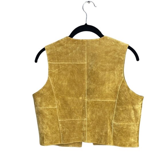 Wilsons Maxima Brown Suede Patchwork Skirt Vest 2 pc Skirt Suit Size 10 Medium - Picture 7 of 9